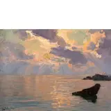 Antonio Schiaffino, Camogli, 1879 - Quarto, 1968 / Marina al tramonto / Firmato A Schiaffino in basso a sinistra, oil on panel