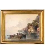 Nicolas De Corsi, Odessa, 1882 - Napoli, 1956 / Costiera napoletana con figure / Firmato De Corsi in basso a sinistra, oil on canvas