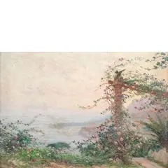 Genova, 1868 - 1952 / Veduta del golfo ligure da un pergolato / Firmato C Bentivoglio in basso a sinistra by Cesare Bentivoglio, oil on cardboard, offered Dec 2020