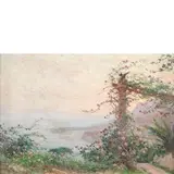 Genova, 1868 - 1952 / Veduta del golfo ligure da un pergolato / Firmato C Bentivoglio in basso a sinistra by Cesare Bentivoglio, oil on cardboard, offered Dec 2020