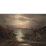 Giorgio Marcon, Milano, 1924 - ? / Paesaggio lacustre al tramonto / Firmato G Marcon in alto a destra, oil on panel