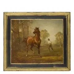 Londra, 1821 - 1875 / Fantino con cavallo / Firmato A Corbould e datato 1871 in basso a destra by Alfred Hitchens Corbould, oil on cardboard, offered Dec 2020