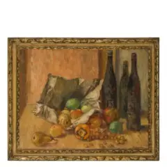 Oscar Saccorotti, Roma, 1898 - Megli di Recco, 1986 / Natura morta con bottiglie e frutta / Firmato O Saccorotti e datato in basso a destra, oil on panel