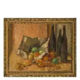 Oscar Saccorotti, Roma, 1898 - Megli di Recco, 1986 / Natura morta con bottiglie e frutta / Firmato O Saccorotti e datato in basso a destra, oil on panel