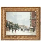 Attilio Pratella, Lugo, 1856 - Napoli, 1949 / Strada innevata con carrozze e figure / Firmato A Pratella in basso a destra