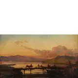 Achille Carrillo, Avellino, 1818 - Napoli, 1880 / Paesaggio marino al tramonto con figure / Firmato A Carrillo in basso a destra, oil on canvas