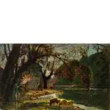 Giuseppe Carozzi, Milano 1864 - Montecarlo 1938 / Paesaggio lacustre con gregge / Firmato G Carozzi in basso a sinistra, oil on canvas