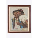 Sergey Ivanovich Grosh, Brazhentsy, 1911 - Kiev, 1990 / Conversazione tra giovani / Firmato Grosh e datato '61 in basso al centro, oil on cardboard