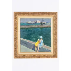 Konstantin Lomykin, Glukhov, 1924 - Odessa, 1993 / Sul molo / Firmato K M Lomykin in basso a destra, oil on canvas