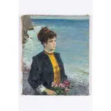Grigoriy Stepanovich Vasetskiy, Novoivanovka, 1928 / Ritratto di ragazza vicino al mare / Firmato e datato 70 in basso a sinistra, oil on canvas