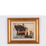 Oleksandr Lopukhov, Horodnia, 1925 - Kiev, 2009 / Nave ormeggiata / Firmato in alto a destra e datato 1957 in basso a sinistra, oil on cardboard