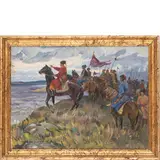 Viktor Vasilievich Shatalin, Saratov, 1926 - Kiev, 2003 / Soldati a cavallo / Firmato in basso a sinistra, oil on canvas