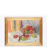 Aleksandr Grigorievich Maksimenko, Kobelyaksky, 1916 - Kiev, 2011 / Natura morta con peperoni / Firmato Maksimenko e datato 79 in basso a sinistra, oil on cardboard