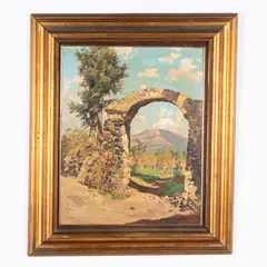 Roma 1897 - 1968 / Il Vesuvio / Firmato Ilio Giannaccini e datato 1942 in basso a destra by Ilio Giannaccini, oil on panel, offered Jun 2021