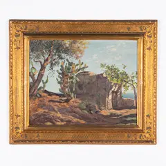 Roma 1897 - 1968 / Veduta marina con casolare / Firmato Ilio Giannaccini e datato 1942 in basso a destra by Ilio Giannaccini, oil on panel, offered Jun 2021