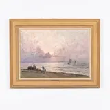 Nicolas De Corsi, Odessa, 1882 - Napoli, 1956 / Marina con pescatore sulla spiaggia / Marina al tramonto / Firmato De Corsi in basso a sinistra e a destra, oil on cardboard