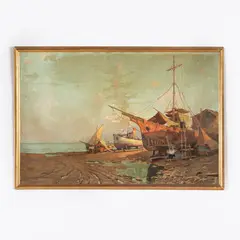 Roma 1897 - 1968 / Barche in secca / Firmato Ilio Giannaccini in basso a sinistra by Ilio Giannaccini, oil on canvas applicata on panel, offered Jun 2021