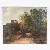 Roma, 1819 - 1904 / Sentiero con case by Giovanni Battista Camuccini, oil on canvas, offered Jun 2021