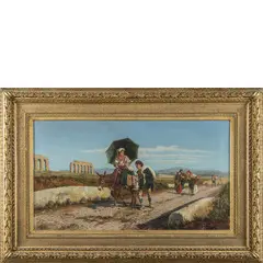 Pietro Gabrini, Roma 1856 - 1926 / Veduta dell'acquedotto romano con contadini / Firmato P Gabrini in basso a sinistra, oil on canvas
