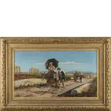 Pietro Gabrini, Roma 1856 - 1926 / Veduta dell'acquedotto romano con contadini / Firmato P Gabrini in basso a sinistra