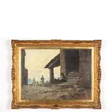 Ferruccio Rontini, Firenze 1893 - Livorno 1964 / Casale con figure / Firmato F Rontini e datato XVI in basso a destra, oil on panel