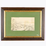 Antonio Senape, Veduta di Reggio Calabria e l'Etna, ink on paper