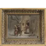 Carl Hilgers, Germania 1818 - 1890 / Paesaggio invernale con figure / Firmato C Hilgers e datato 1858 in basso a sinistra