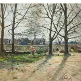 Attilio Pratella, Lugo, 1856 - Napoli, 1949 / Parco con figure / Firmato A Pratella in basso a destra, mixed media on cardboard