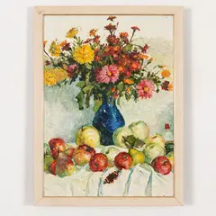 Krasnodar, 1914 - 1996 / Natura morta con fiori e frutta / Firmato P Sulimenko in basso a destra by Petro Stepanovych Sulimenko, oil on cardboard, offered Jul 2021
