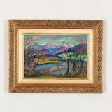 Uzhgorod, 1911 - 1987 / Vicino al lago / Firmato A Kotska in basso a destra by Andrey Andreevich Kotska, oil on cardboard, offered Jul 2021