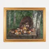 Grigoriy Stepanovich Vasetskiy, Novoivanovka, 1928 / Cesto di funghi / Firmato Vasetskiy e datato 61 in basso a destra, oil on cardboard
