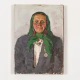 Olexandr Grigorovich Maksimenko, Vilkhovatka, 1916 - Kiev, 2011 / Ritratto di mungitrice di Zhdanov / Monogramma OM e datato 66 in basso a sinistra e tracce di firma in basso a destra, oil on canvas