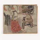 Karp Demjanovich Trokhimenko, Sushany, 1885 - Kiev, 1979 / Contadine al lavoro / Firmato K Trokhimenko in basso a destra, oil on canvas