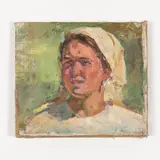 Karp Demjanovich Trokhimenko, Sushany, 1885 - Kiev, 1979 / Volto di contadina / Firmato K Trokhimenko in basso a destra, oil on canvas