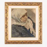 Andriy Andriyovych Serbutovsky, Poltava, 1923 - 2006 / Ritratto di contadina, oil on cardboard