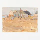 Baku, 1929 - ?, 2001 / Le case sul fiume / Firmato A Yanin e datato 73 in basso a destra by Anatoli Aleksrandrovitch Yanin, oil on cardboard, offered Jul 2021