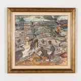 Odessa, 1925 - Kiev, 1984 / Scena di guerra by Vadim Ivanovich Odaynik, oil on cardboard, offered Jul 2021