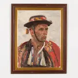 Sergey Ivanovich Grosh, Brazhyntsi, 1911 - Kiev, 1990 / Ritratto d'uomo in costume / Firmato S Grosh e datato 61 in basso a sinistra, oil on cardboard