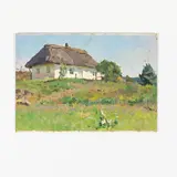 Viktor Poltavets, Pologi, 1925 - Kiev, 2003 / Villaggio con casolare, oil on cardboard
