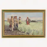 Olexandr Grigorovich Maksimenko, Vilkhovatka, 1916 - Kiev, 2011 / Nei campi kolchoz / Firmato O Maksimenko in basso a destra, oil on cardboard telato