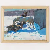 Glukhiv, 1924 - Odessa, 1994 / Il cavallo nel cortile / Firmato Lomykin in basso a destra by Kostantin Matvyevich Lomykin, oil on cardboard, offered Oct 2021