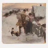 Sergiy Fedorovich Shishko, Nosivka, 1911 - Kiev, 1997 / Figure nella neve / Monogramma S Sh. in basso a destra