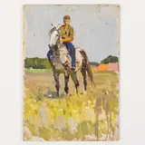 Viktor Poltavets, Pologi, 1925 - Kiev, 2003 / Ragazzo a cavallo, oil on cardboard