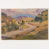 Zoltan Ivanovich Sholtes, Prikopa, 1909 - 1990 / Strada di Uzghorod / Firmato Sholtes in basso a destra, oil on canvas