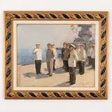 Dnepropetrovsk, 1918 - Kiev, 1999 / Studio per il dipinto Stalin sulla nave Aurora / Firmato G Puzirkov in basso a destra by Victor Grigorovich Puzyrkov, oil on cardboard telato, offered Oct 2021