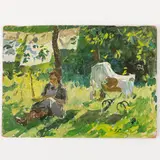 Smolensk, 1917 - Kiev, 2005 / Pomeriggio al parco / Firmato T Yablonska e datato 54 in basso a destra by Tetyana Nylivna Yablonska, oil on cartoncino, offered Oct 2021