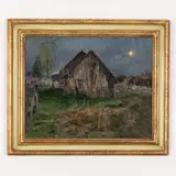 Brest, 1933 - 2015 / Casa del villaggio al chiaro di luna / Firmato V Korolchuk in basso a sinistra by Victor Andrievich Korolchuk, oil on cardboard, offered Oct 2021