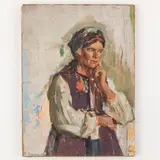 Karp Demjanovich Trokhimenko, Sushany, 1885 - Kiev, 1979 / Contadina ucraina / Firmato K Trokhimenko e datato 65 in basso a sinistra