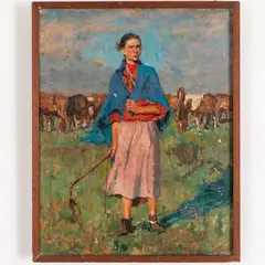Nikolai Dmitriyevich Kuznetsov, Stepanivka, 1850 - Sarajevo, 1929 / Pastorella / Firmato N Kuznetsov in basso a sinistra, oil on cardboard