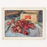 Olexandr Grigorovich Maksimenko, Vilkhovatka, 1916 - Kiev, 2011 / Natura morta con melograni / Firmato O Maksimenko e datato 79 in basso a destra, oil on cardboard